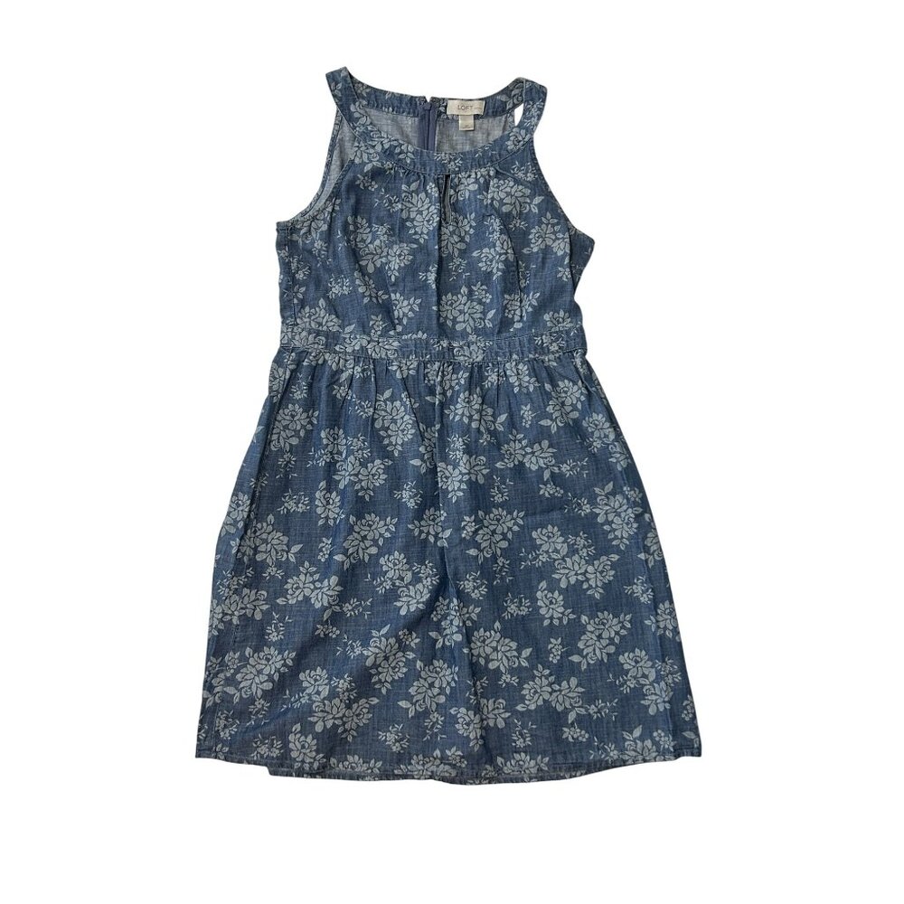 Ann Taylor Loft Petite Floral Sleeveless Blue Dress 6P 1718